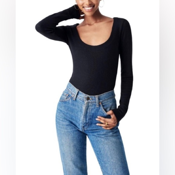 Faherty Legend Rib Monroe Bodysuit In Black XL - Picture 1 of 6